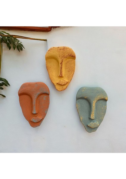 El Yapımı Taş Heykel Soyut Yüz Maske 3'li Set, Modern Beton, Eskitme Taş Görünümlü Duvar Dekor indirimleri