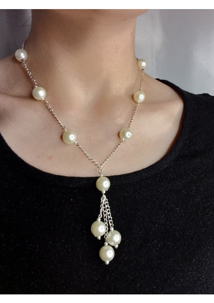 Inci Kolye, Incili Kolye, Barok Inci Kolye, Kararmaz Gümüş Kaplama Zincir Kolye, Kadın Inci Kolye, Vintage Choker Inci Kolye, Gümüş Kaplama Zincirli Inci Kolye, Hediyelik Kolye