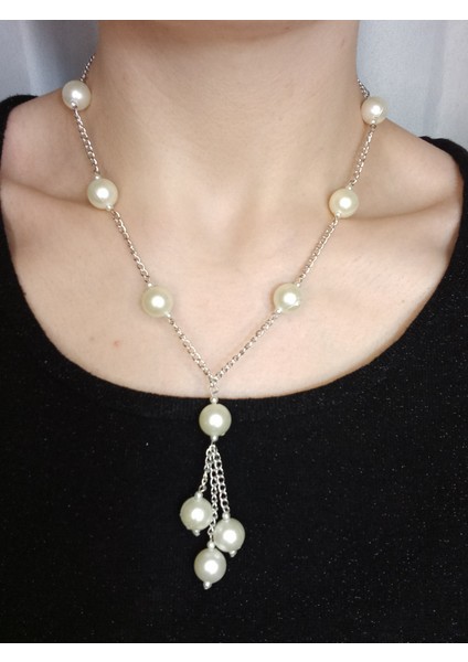 Inci Kolye, Incili Kolye, Barok Inci Kolye, Kararmaz Gümüş Kaplama Zincir Kolye, Kadın Inci Kolye, Vintage Choker Inci Kolye, Gümüş Kaplama Zincirli Inci Kolye, Hediyelik Kolye