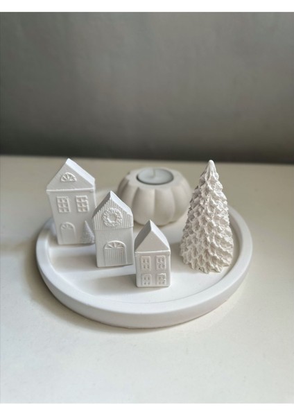 Dekoratif Yılbaşı Konsepti Set Çam Ağacı Kabak Tealight 3 Lü Ev Beton Obje Yeni Yıl Seti