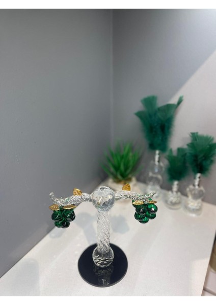 Dekoratif Kristal Cam Ikili Salkım Üzüm Yeşil Gold