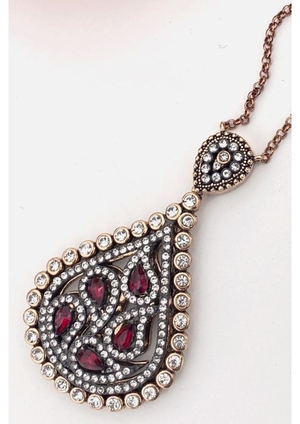 Kadın Kırmıızı Taşlı Elmas Montür Uzun Kolye fiyatları