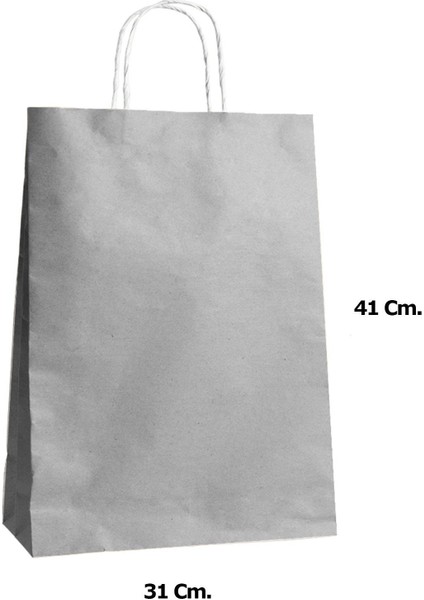 Büküm Saplı Kraft Kağıt Karton Hediyelik Çanta Poşet Torba - Gri - 31X41 Cm. - 75 Adet