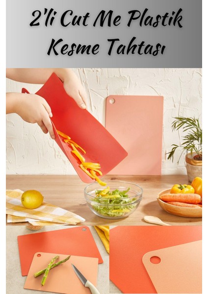 Cut Me Plastik 2'li Kesme Tahtası 27-34 cm Kırmızı