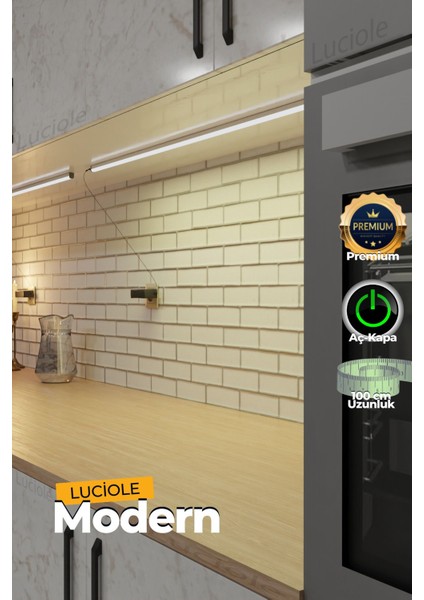 Mutfak Tezgah Dolap Altı LED Işık Aç Kapa Günışığı Bar Yapışkanlı 1 Metre - Plus