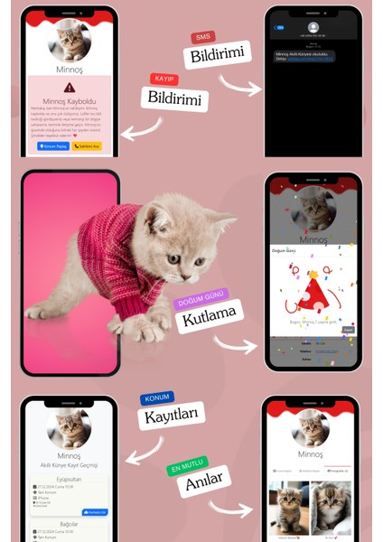 Kediler Için Akıllı Künye, Nfc Dijital Isimlik Ve Tasma Künyesi Qr Kod Künye Paslanmaz Çelik Kırmızı İsimli Kedi Tasması, Kedi İsimlik