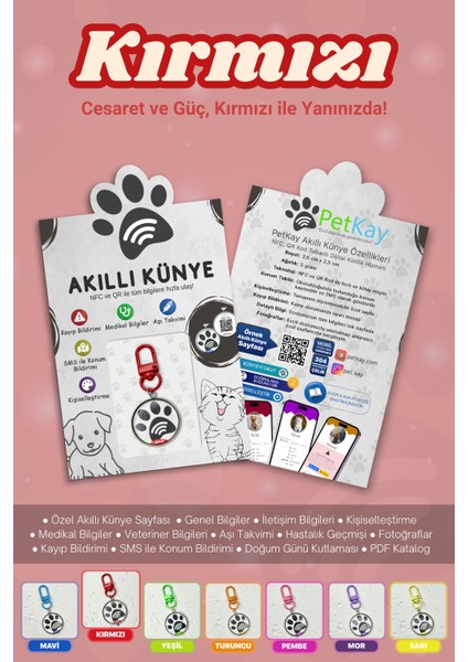 Kediler Için Akıllı Künye, Nfc Dijital Isimlik Ve Tasma Künyesi Qr Kod Künye Paslanmaz Çelik Kırmızı İsimli Kedi Tasması, Kedi İsimlik