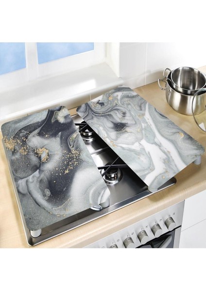 2'li 30X52 cm Cam Ocak Koruyucu 4'lü Ocaklar Için Gri Altın Mermer fiyatları