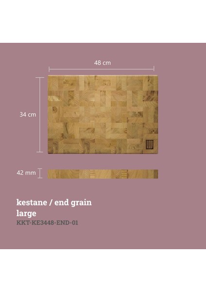 Kahverengi Kestane End Grain Kesme Tahtası Large 34 x 48 Ahşap 1 Parça