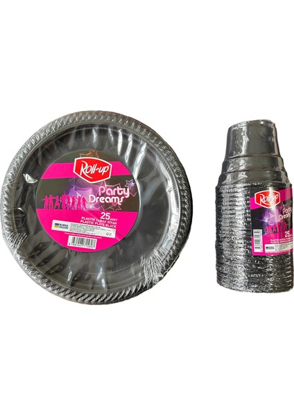 Ofis Catering Piknik Davet Doğum Günü Omeyva Sofra Seti - 25 Kişilik Siyah Tabak Bardak Takımı