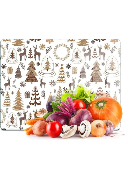 Cam Kesme Tahtası Kahverengi Karışık Yılbaşı Desenli 30X40 cm