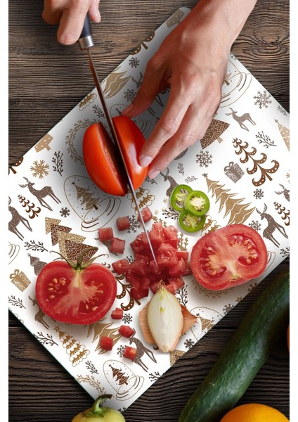 Cam Kesme Tahtası Kahverengi Karışık Yılbaşı Desenli 30X40 cm fiyatları