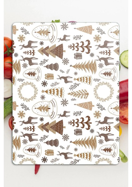 Cam Kesme Tahtası Kahverengi Karışık Yılbaşı Desenli 30X40 cm fırsatları