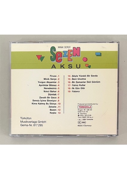 Sezen Aksu Minik Serçe Firuze CD (Türküola CD 8014 Orijinal 1984 Dönem Alman Baskı Cd)