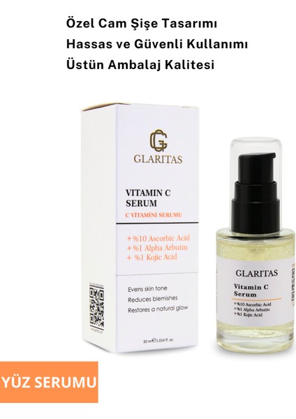 C Vitamini Leke Karşıtı ve Aydinlatici Serum, %10 Ascorbic Acid, %1 Arbutin, %1 Kojic Acid 30 ml