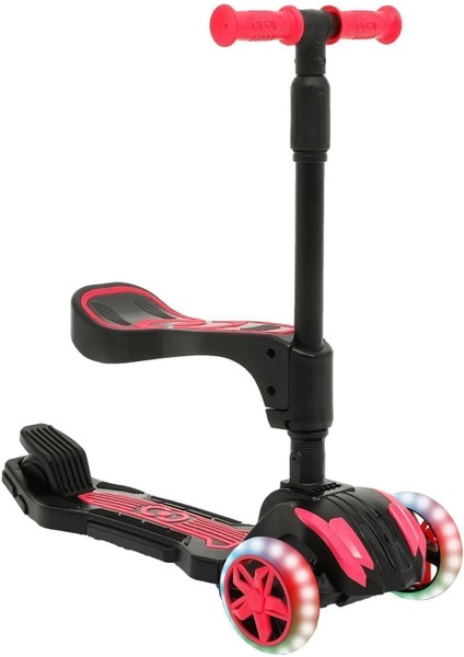 Cool Wheels LED Işıklı Oturaklı Katlanabilir 3 Tekerlekli Scooter Pembe