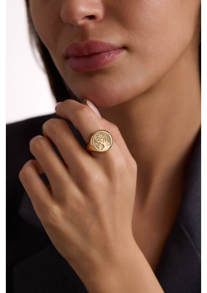 14 Ayar Hayat Ağacı Altın Yüzük Şövalye Tasarım