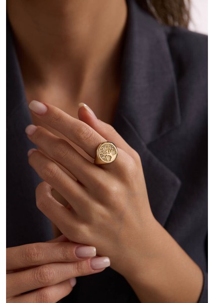 14 Ayar Hayat Ağacı Altın Yüzük Şövalye Tasarım modelleri