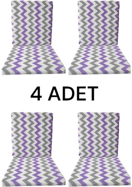 Sandalye Minderi Takımı 4 Adet Mor Gri Zigzag