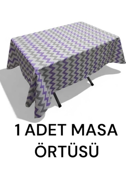 Sandalye Minderi Takımı 4 Adet Mor Gri Zigzag