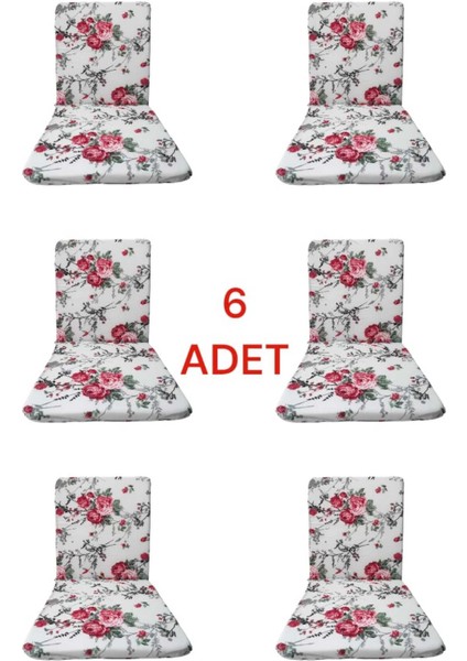 Sandalye Minderi Takımı 6 Adet Kırmızı Gül Desen