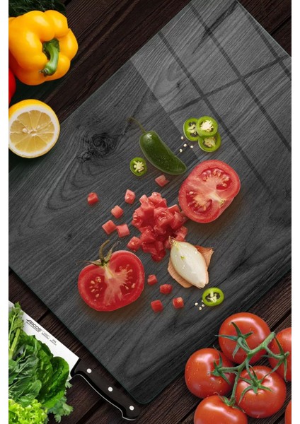 Cam Kesme Tahtası ve Sunum Tablası Siyah Ahşap Desenli 20X30CM modelleri