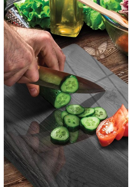 Cam Kesme Tahtası ve Sunum Tablası Siyah Ahşap Desenli 20X30CM fırsatları