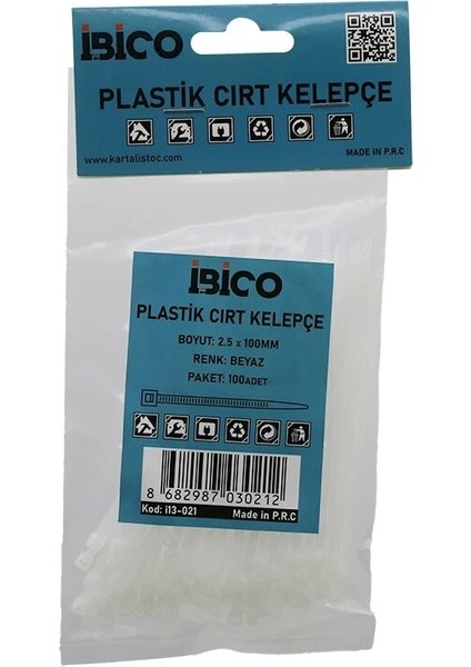 100PCS Beyaz 2.5X100MM Plastik Cırt Kelepçe