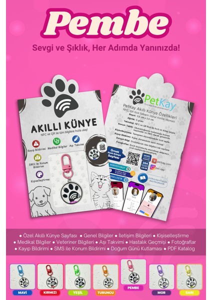 Kediler Için Akıllı Künye, Nfc Dijital Isimlik Ve Tasma Künyesi Qr Kod Künye Paslanmaz Çelik Pembe İsimli Kedi Tasması, Kedi İsimlik