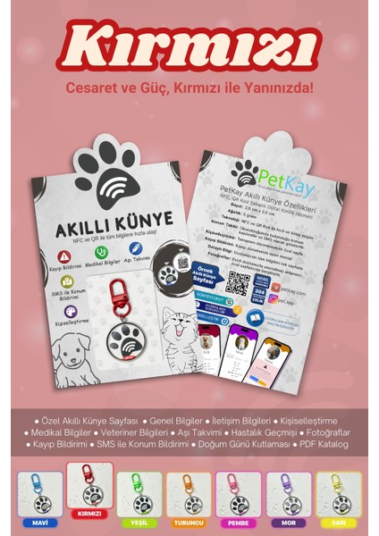 Köpekler Için Akıllı Künye, Nfc Dijital Isimlik Ve Tasma Künyesi Qr Kod Künye Paslanmaz Çelik Kırmızı isimli Köpek Tasması, Köpek isimlik