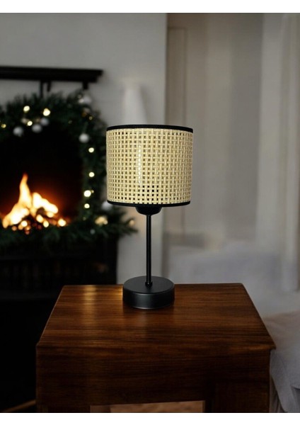 Abajur Bej Tekli Hasır Şapkalı Abajur Masa Lambası Mutfak Salon Yatak Odası 1