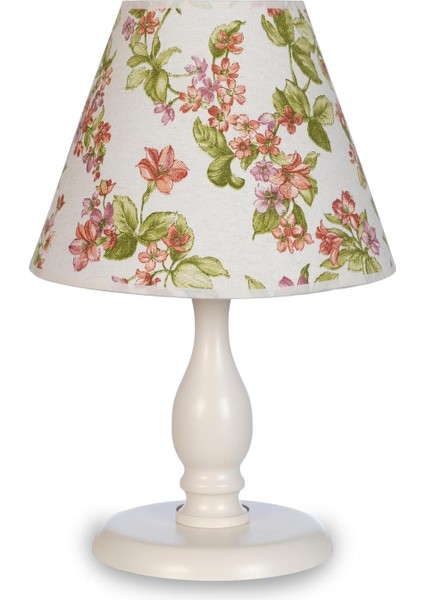 Candi Krem Metal Ayaklı Turuncu Çiçekli Abajur