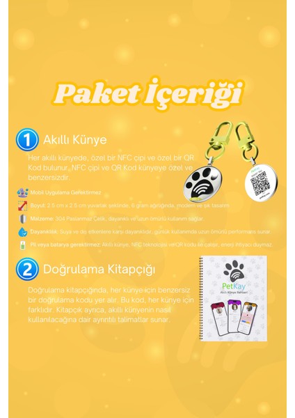 Köpekler Için Akıllı Künye, Nfc Dijital Isimlik Ve Tasma Künyesi Qr Kod Künye Paslanmaz Çelik sarı isimli Köpek Tasması, Köpek isimlik