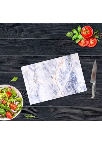 20X30 cm Cam Kesme Tahtası Mavi Mermer Görünümlü