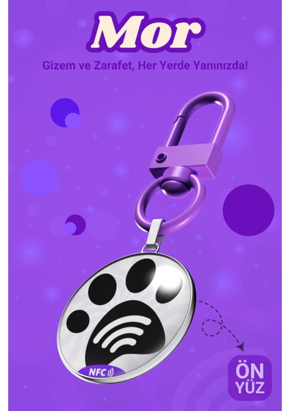 Kediler Için Akıllı Künye, Nfc Dijital Isimlik Ve Tasma Künyesi Qr Kod Künye Paslanmaz Çelik Mor İsimli Kedi Tasması, Kedi İsimlik