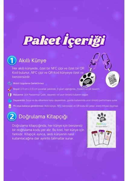 Kediler Için Akıllı Künye, Nfc Dijital Isimlik Ve Tasma Künyesi Qr Kod Künye Paslanmaz Çelik Mor İsimli Kedi Tasması, Kedi İsimlik