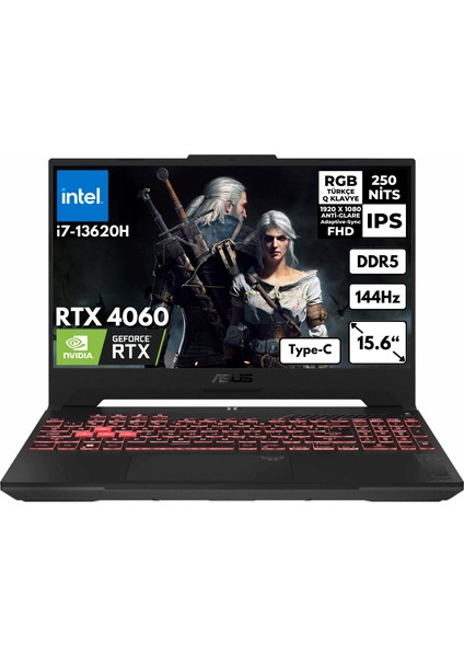 Tuf Gaming F15 I7-13620H 32-GB DDR5 1 TB SSD RTX4060 (8GB-140W) 15.6" Fhd 144Hz Freedos Gaming Laptop FX507VV-LP241HMF3