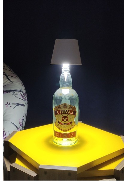 Tasarım Abajur Chivas Şişesi , 3 Kademeli Dokunmatik , USB Girişli Şarj Edilebilir
