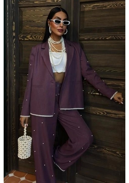 Inci Detaylı Ceket Pantolon Keten Takım 10124 fiyatları