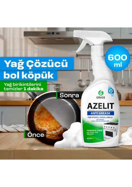 Azelit Yağ & Kireç Sökücü Sprey 600ml - Çok Amaçlı Temizleyici | Mutfak, Banyo, Cam Seramik | Hızlı Etkili | Eldiven Hediye