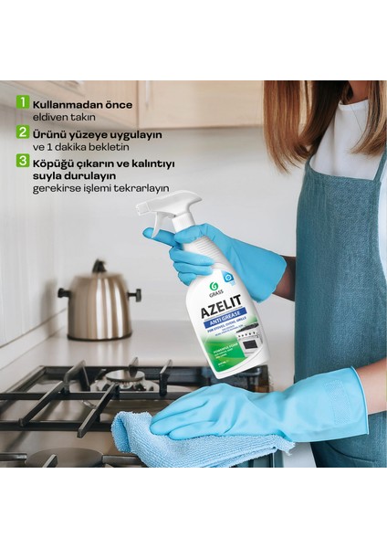 Azelit Yağ ve Kireç Sökücü Sprey temizleyici (2 x 600 ml Avantajlı Paket) - Hızlı Etkili, Çok Amaçlı, Eldiven Hediye, Anında Etki Kir ve Yağ Çözücü