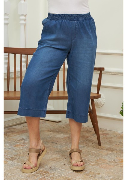 Kadın Beli Lastikli Büyük Beden Yumuşacık Kumaş Mavi Kapri – Konforlu, Hafif ve Günlük Şıklık fiyatları