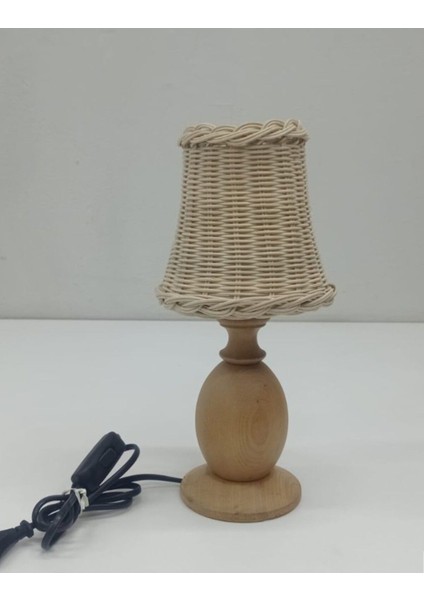 Ahşap Abajur Aydınlatma Hasır Özel Örme Başlık Abajur Şapka Dahil 34X13 cm