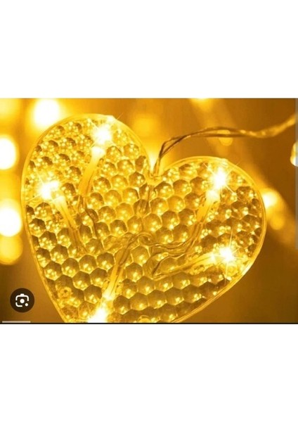 Kalp Perde LED 3m 6 Sıra 12 Adet Kalp LED Işık Gün Işığı