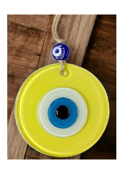 Mini Boy Sarı Nazar Boncuklu Duvar Süsü 10 Cm Cam Duvar Dekoru