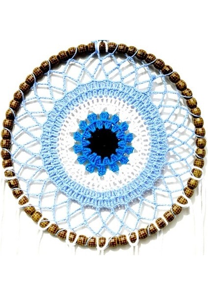 Nazar Boncuğu Motifli El Yapımı Buz Mavisi Renginde Düş Kapanı Duvar Süsü fiyatları