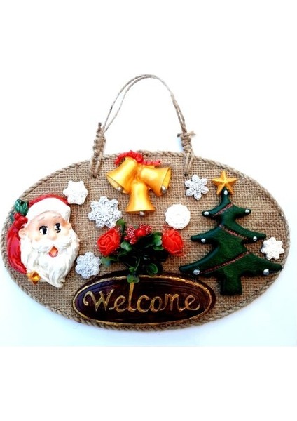 Welcome Yazılı Noel Babalı El Yapımı Yılbaşı Kapı Süsü