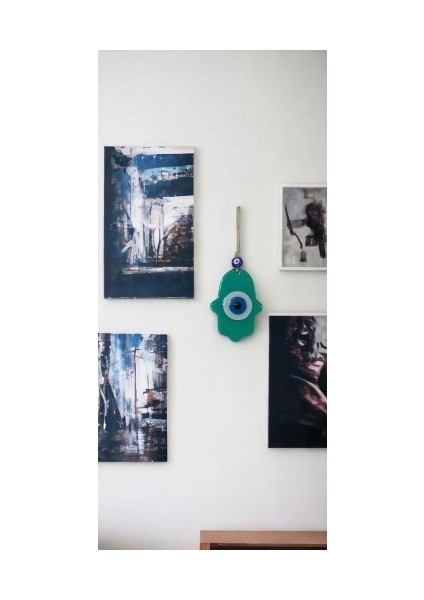 Nazar Boncuklu Jade Yeşili Fatma Ana Bereket Eli Cam Duvar Süsü