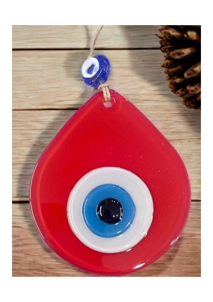 Orta Boy Kırmızı Damla Desen Nazar Boncuklu Duvar Dekoru Cam Duvar Süsü modelleri