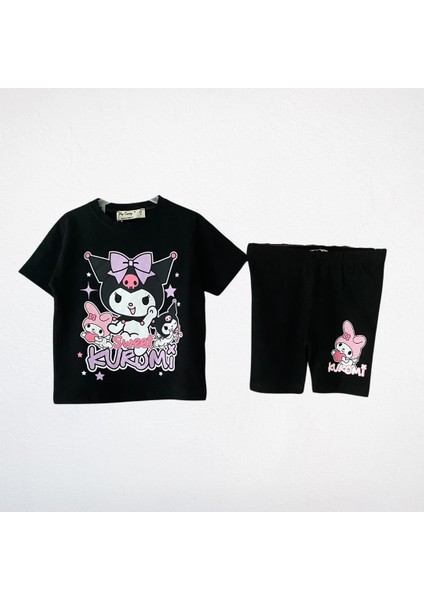 "sweet Kuromi" Baskılı Siyah Tişört ve Tayt Takım fiyatları